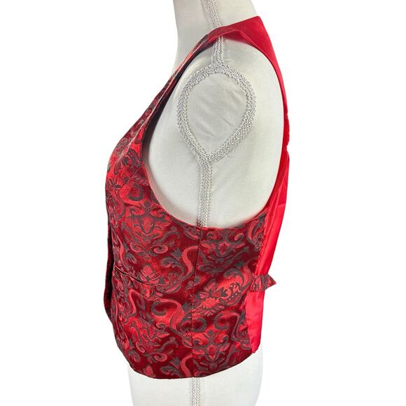 Design by Olivia Vest Women Size Large Red Jacquard Paisley 3 Button Waistcoat - Picture 7 of 12